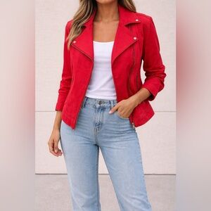 NWOT Liverpool Women's Bold Deep Red Tapered Soft Leather Feel Utility Jacket